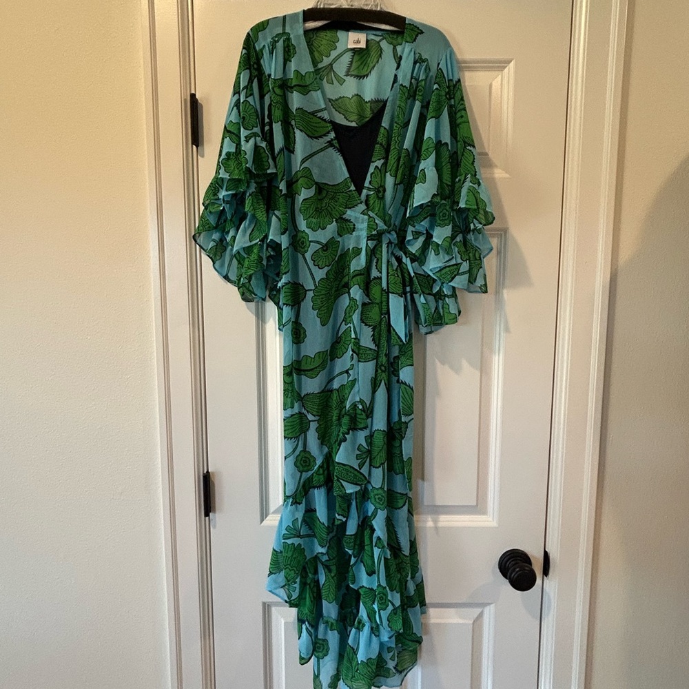 CAbi Blue and Green High Low Dress
